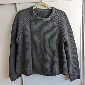 Quince 100% Organic Cotton Fisherman Crew Sweater in charcoal, size L